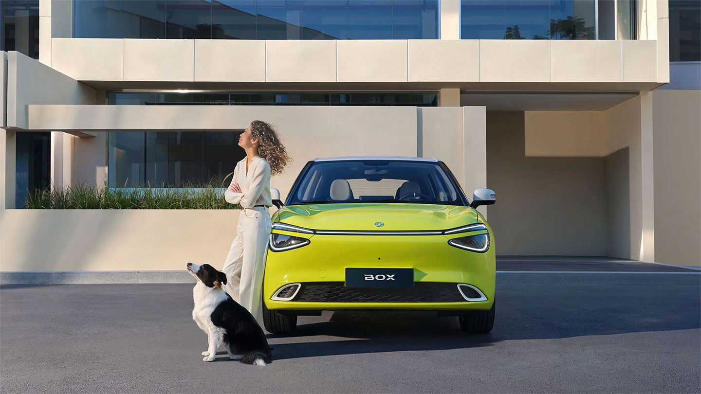 Φωτογραφία μιας γυναίκας δίπλα στο ηλεκτρικό αυτοκίνητο DongFeng Box